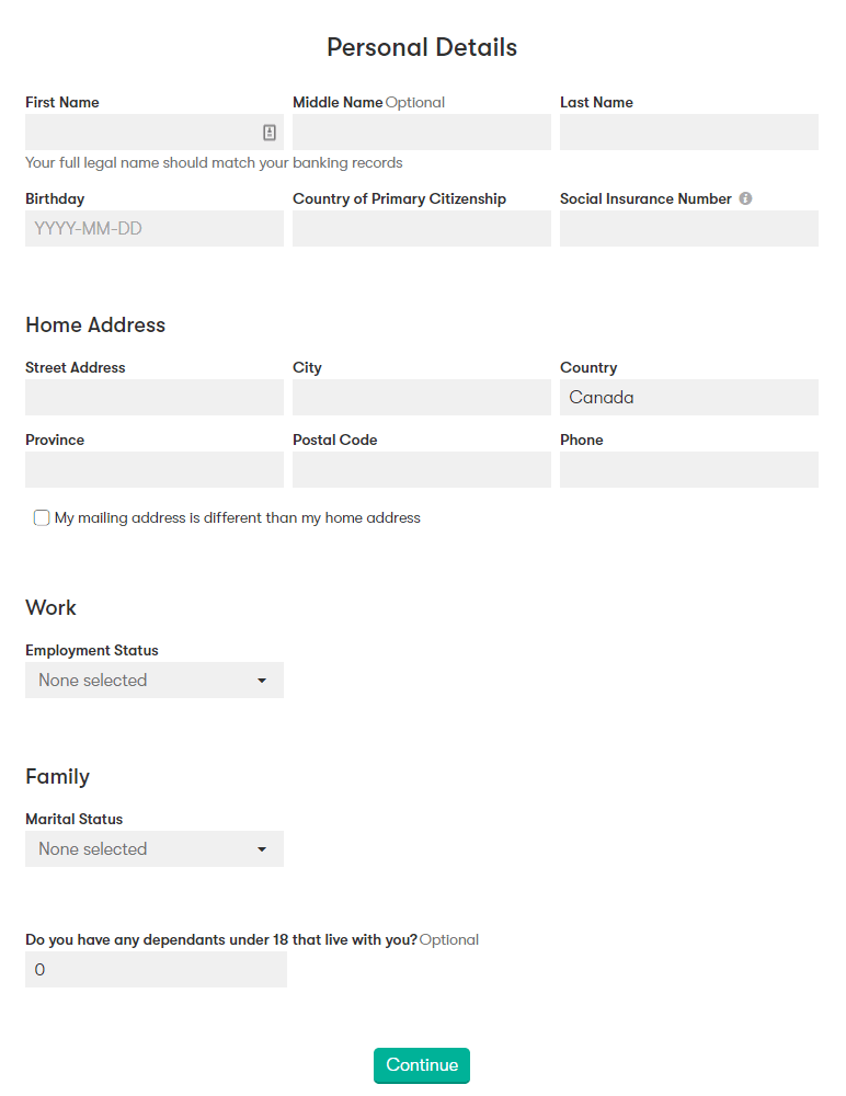 Wealthbar personal details