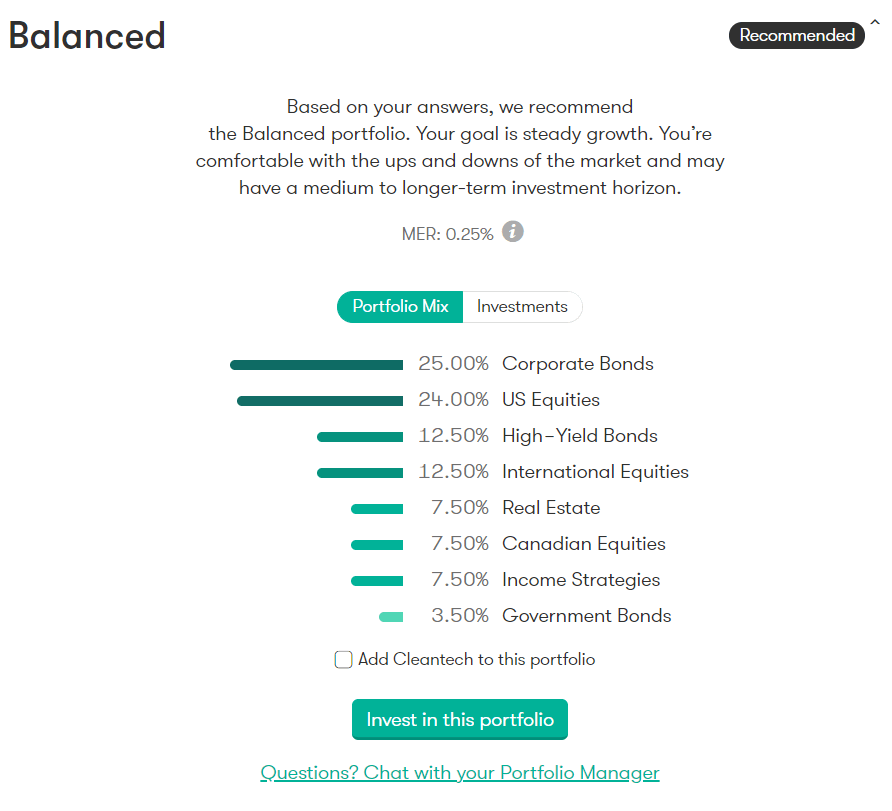 WealthBar portfolio selection