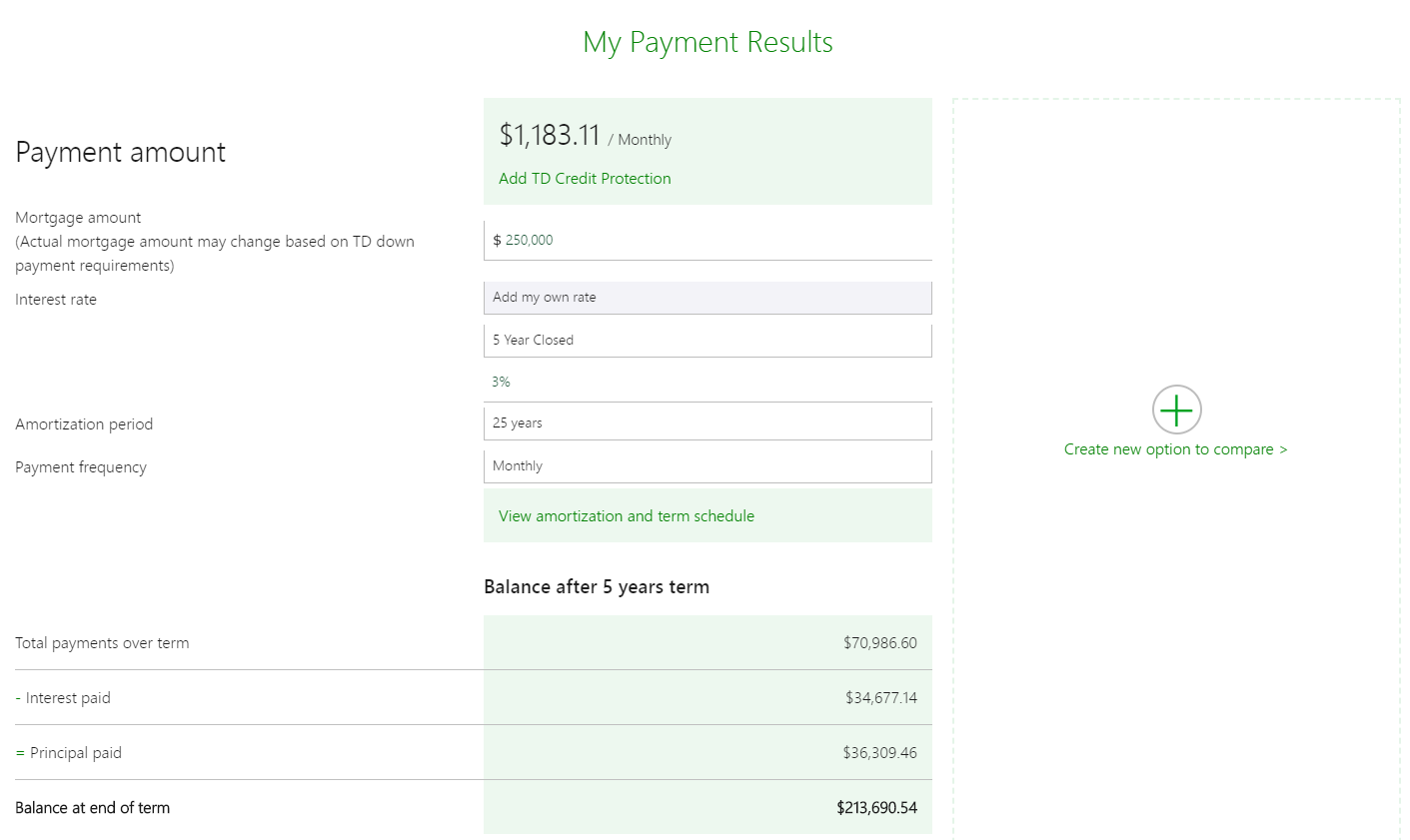 TD mortgage calculator payment amounts