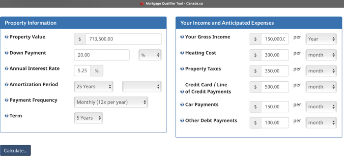 Mortgage Stress Test Online Calculator Example