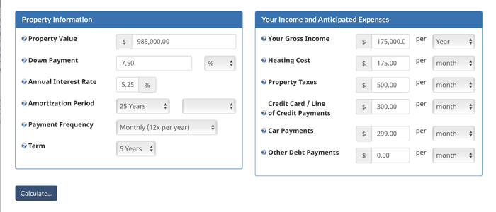 Results Of Mortgage Stress Test Example With Online Calculator
