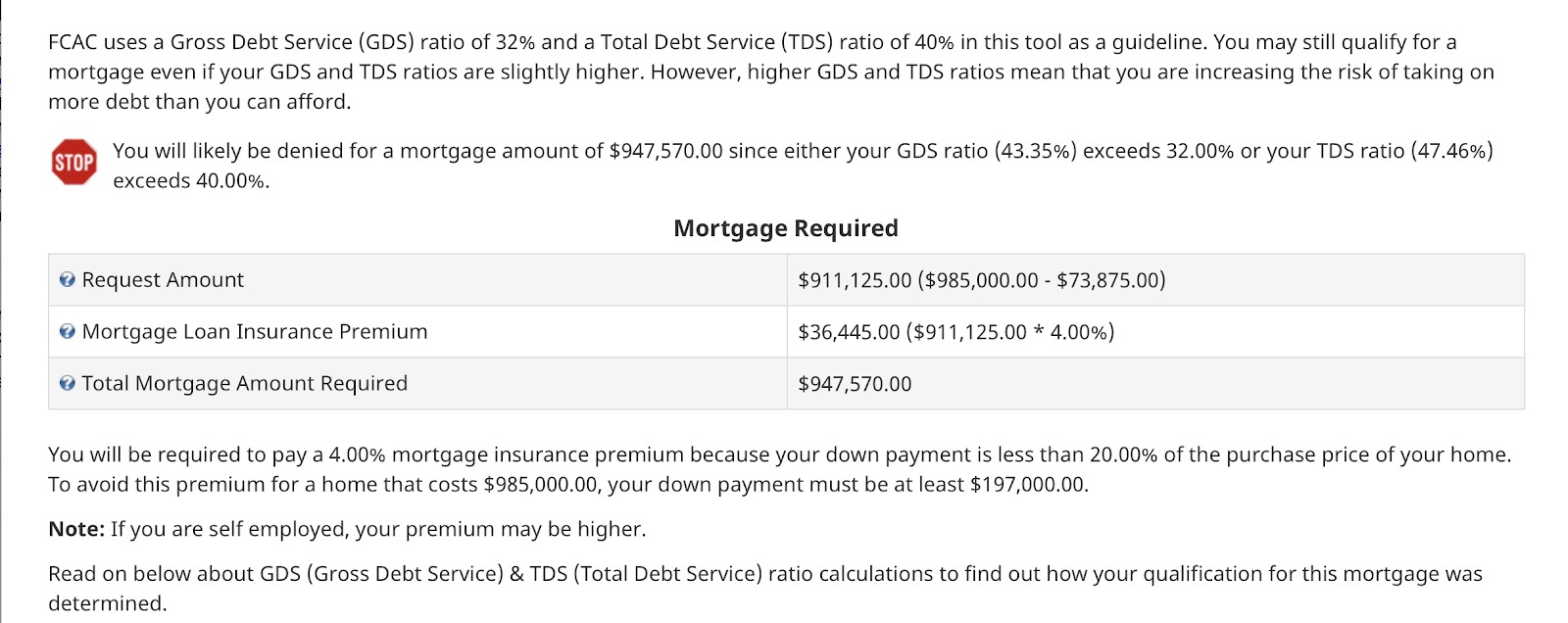 Example Mortgage Stress Test Online Calculator Results