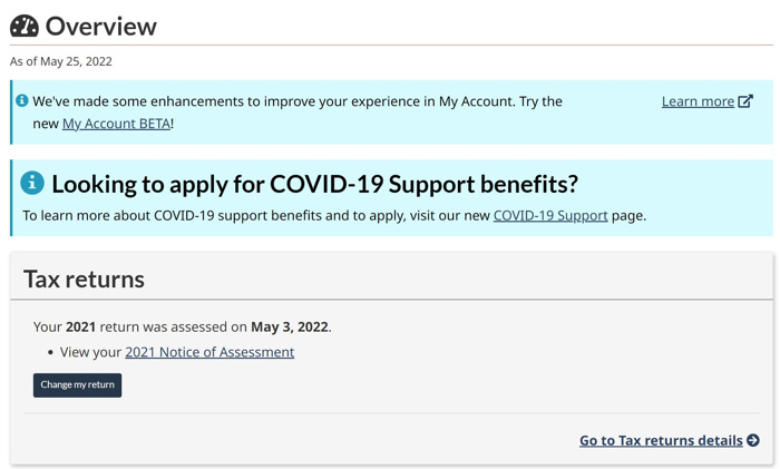 Where you can find your notice of assessment on My Account
