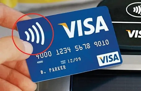 a debit card highlighting the rfid symbol.