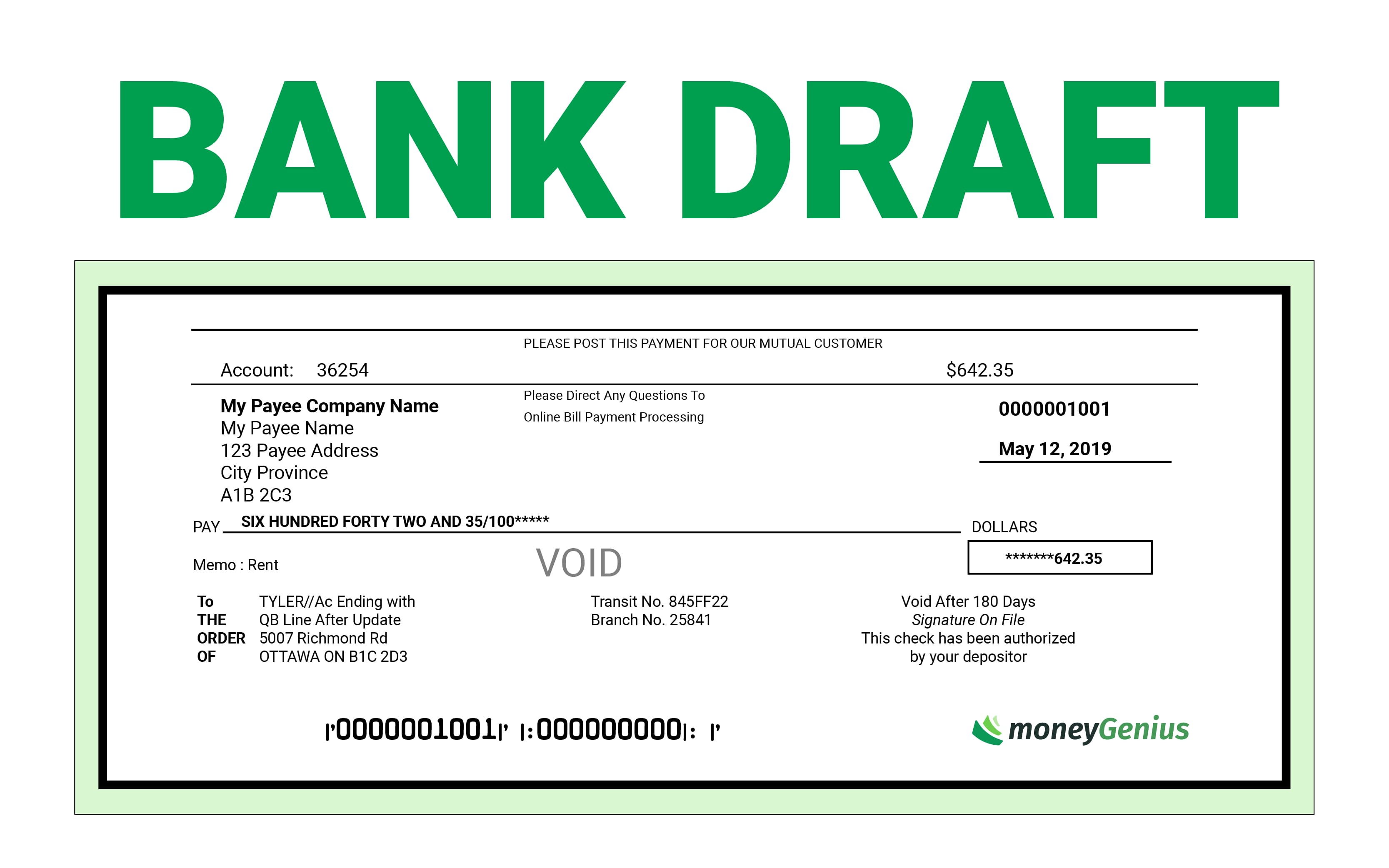 bank draft cost bmo