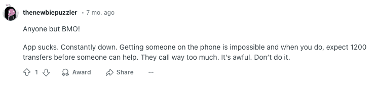 Reddit User Recommends Any Bank But BMO