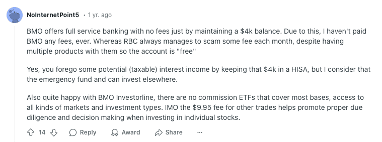 Reddit User Compares BMO And RBC Fees
