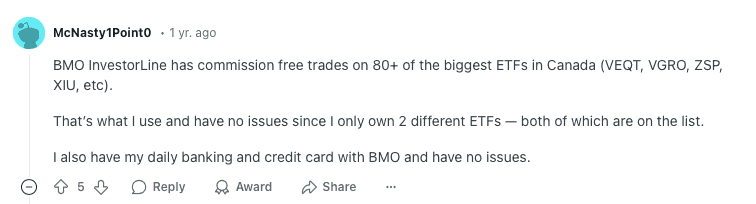Reddit User Discusses BMO Investorline