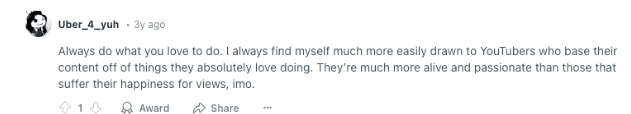 Reddit User Prefers YouTube Content From Passionate Creators