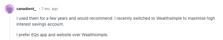 Reddit User Prefers EQ Bank App