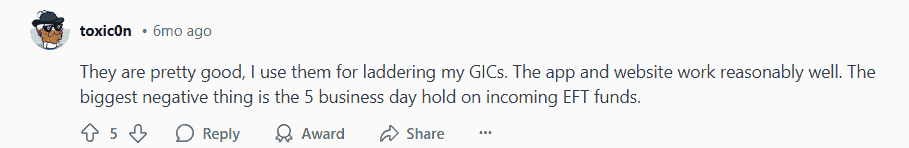 User Says They Like EQ Bank For GIC Laddering