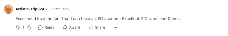 Reddit User Enjoys EQ Bank's USD Savings And GICs