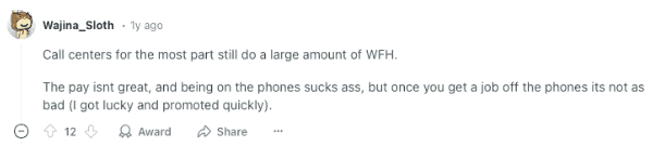 Reddit User Recommends Call Centre CSR Work