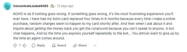 User Complains About Koho