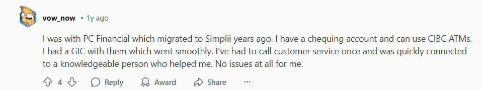 Reddit User Describes Great Service From Simplii