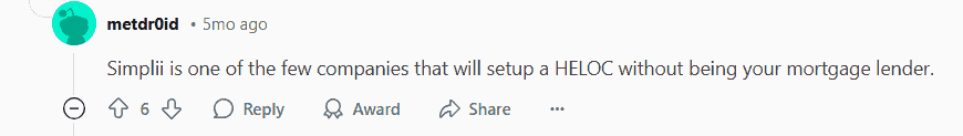 User Points Out A Unique Feature Of Simplii HELOCs