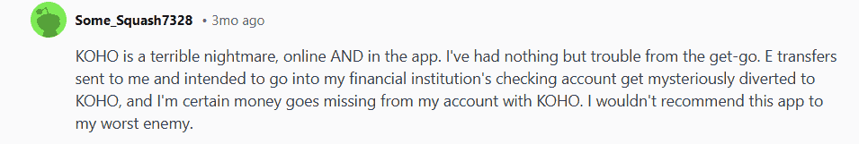 User Says Koho App Is Terrible