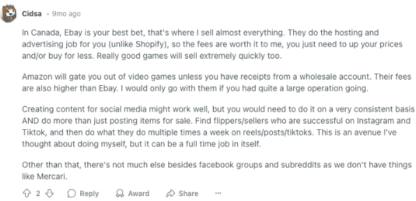 Reddit User Recommends Using Ebay And Facebook To Sell Items