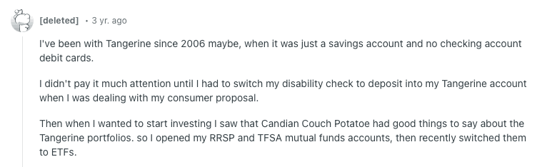 User Likes Tangerine Investment Portfolios