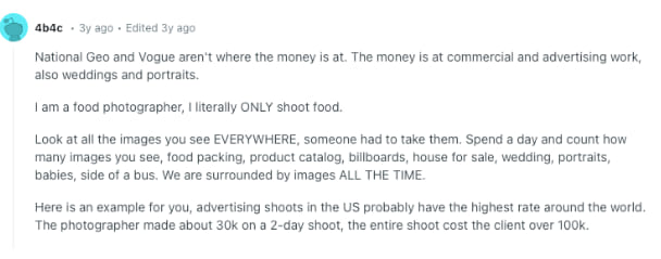 Reddit Freelance Food Photographer Comments