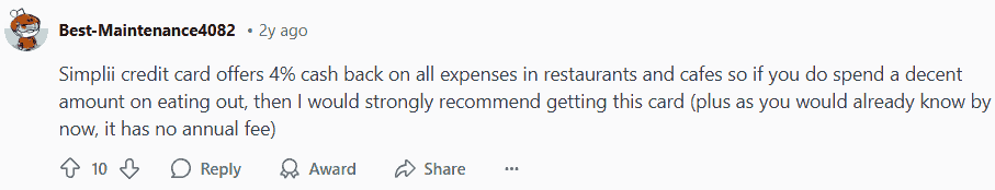 User Discusses Simplii Cash Back Card Features
