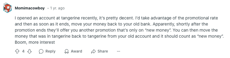 User Takes Advantage Of Tangerine Promo Interest