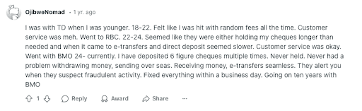 Reddit User Discusses Experiences With TD, RBC, And BMO
