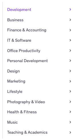List Of Available Udemy Courses