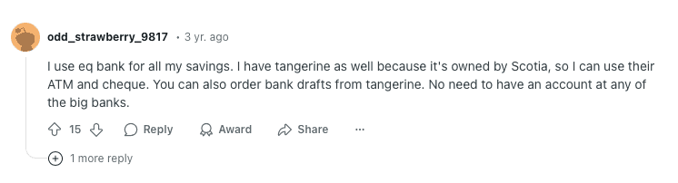 Reddit User Recommends Using Both EQ And Tangerine Banks