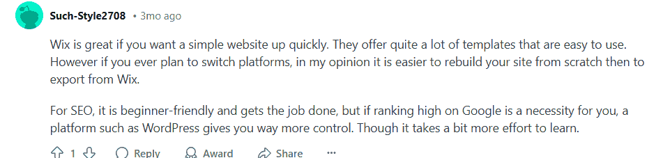 Reddit Users Recommend Wix For Easy Templates