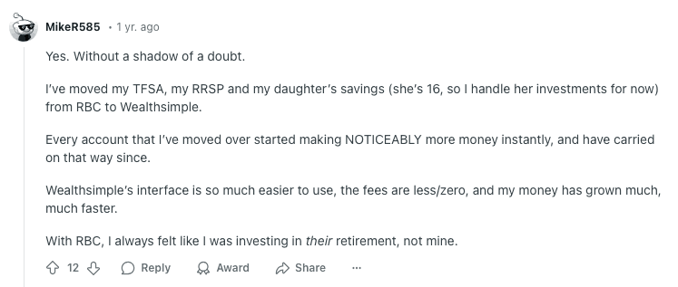 Reddit User Recommends Wealthsimple Registered Accounts