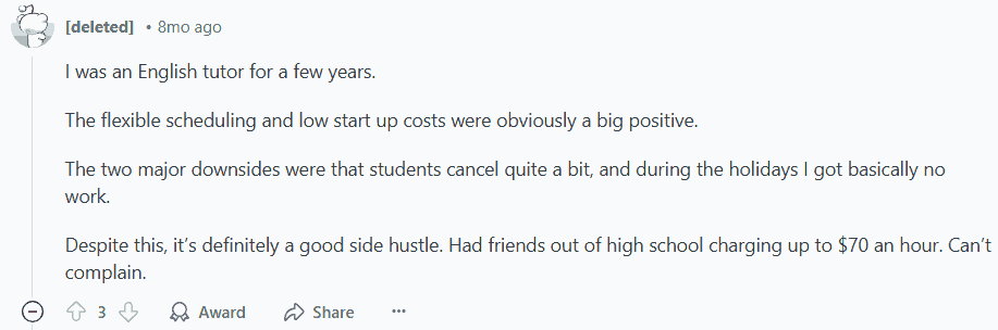 Reddit User Recommends Online Tutoring
