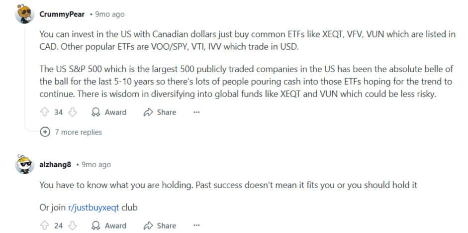 Redditors advise investing in XEQT