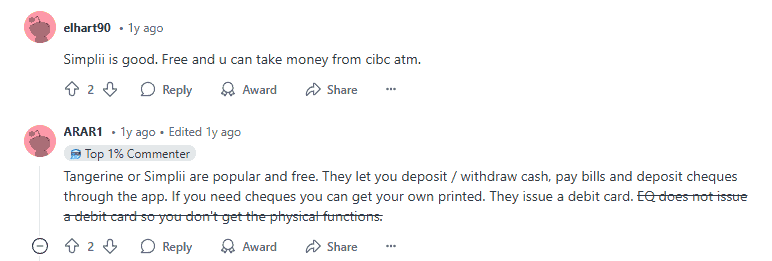 Redditors Recommend Simplii And Tangerine Chequing Accounts