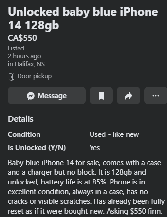 Facebook Markeplace Ad For iPhone
