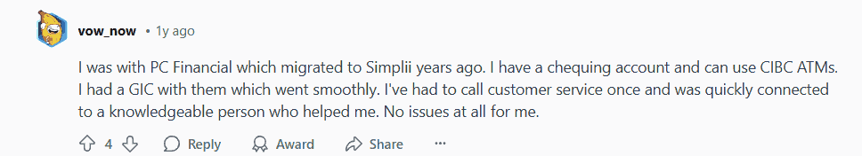 Client Appreciates Simplii Financial's Products
