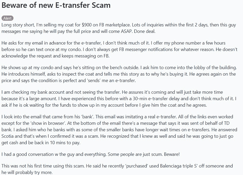 A Redditor Describes A New Etransfer Scam