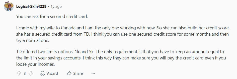 A Redditor Recommends Newcomers To Canada Get A Secured Credit Card