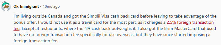 Redditor Doesn't Recommend Simplii Visa For Travel