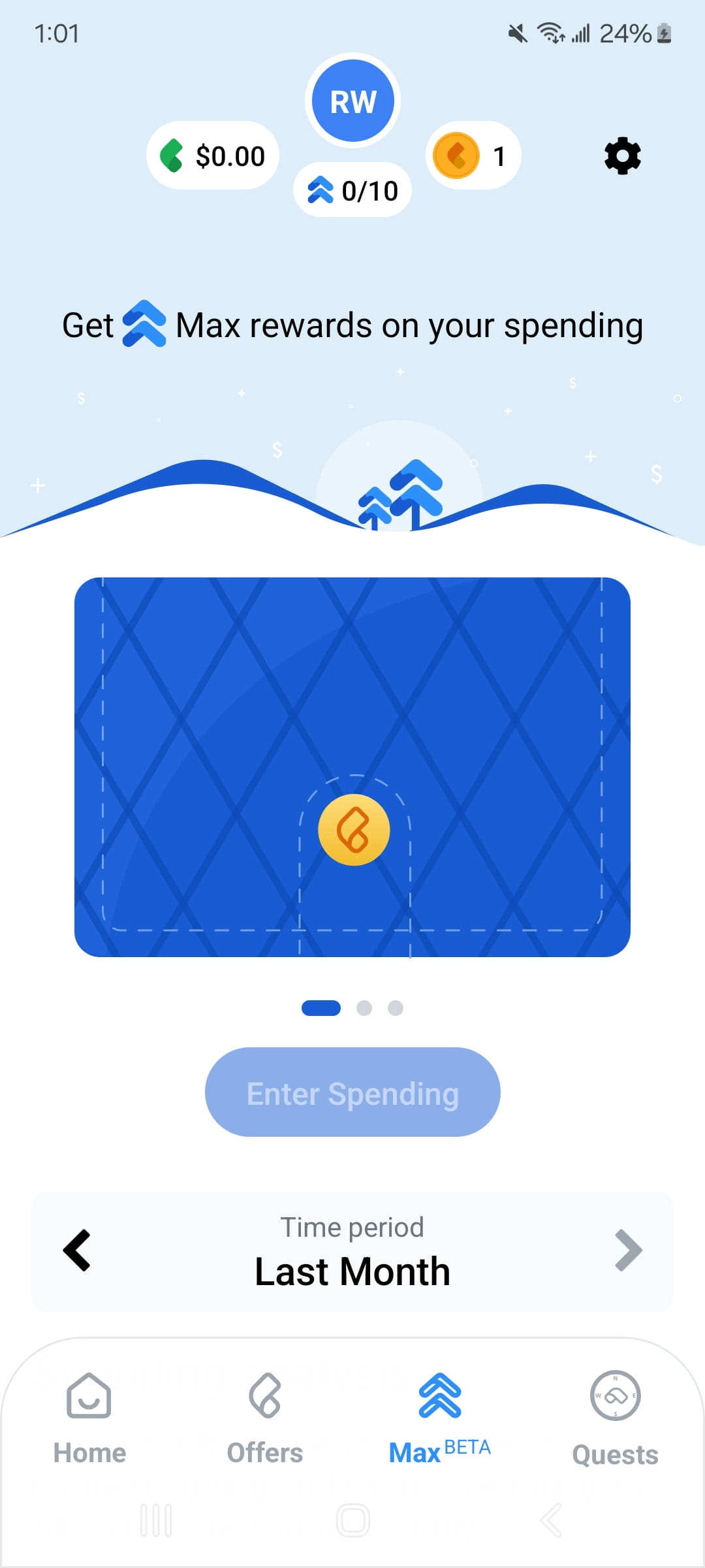 A screenshot of the Max tab in the GeniusCash App