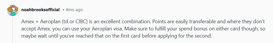 Reddit User Recommends An Amex Card With CIBC Aeroplan Card