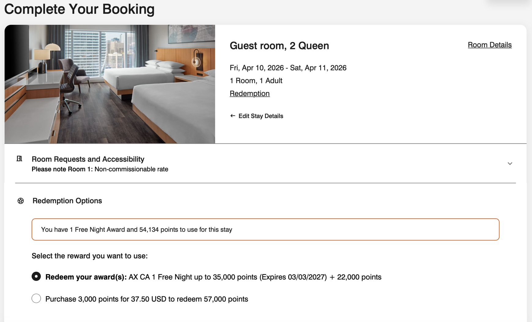 Redeeming a Marriott free night certificate