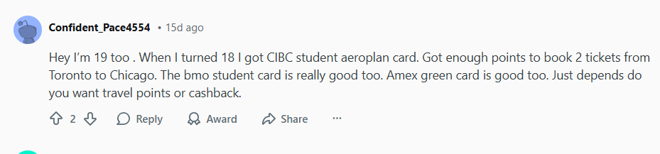 Reddit User Recommends CIBC Student Aeroplan And Other Student Cards